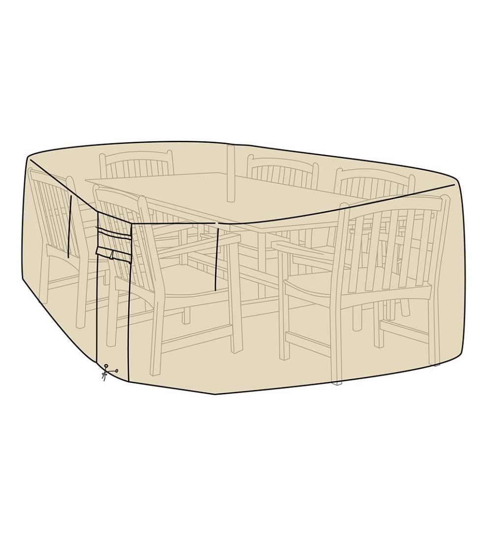 Plow &amp; Hearth Furniture Covers | Outdoor Living Large Deluxe Furniture Cover For Rectangle/Oval Dining Table And Chairs - Tan