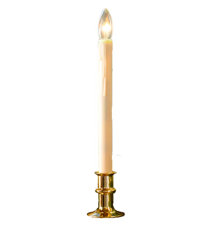 Plow &amp; Hearth Garden Accents | Indoor Living Adjustable Height Window Candle With Auto Timer And Metal Base - Brass