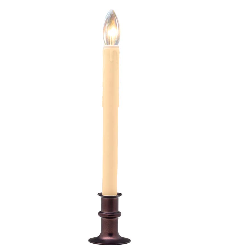 Plow &amp; Hearth Garden Accents | Indoor Living Adjustable Height Window Candle With Auto Timer And Metal Base - Brass