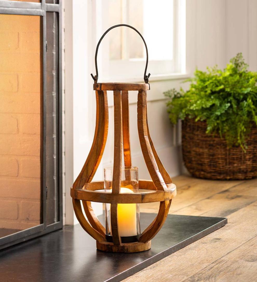 Plow &amp; Hearth Garden Accents | Indoor Living Artisanal Reclaimed Wood Lanterns With Glass Cylinder