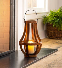 Plow &amp; Hearth Garden Accents | Indoor Living Artisanal Reclaimed Wood Lanterns With Glass Cylinder
