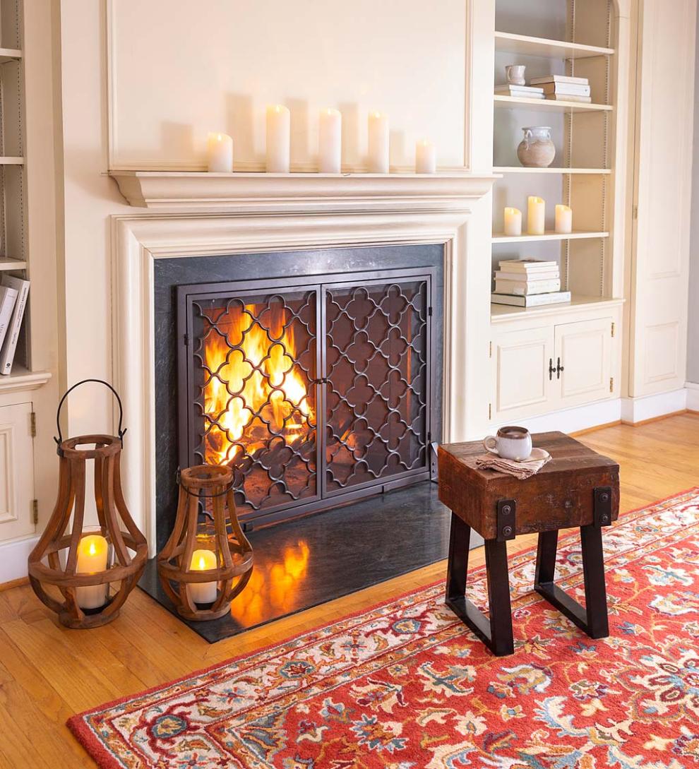 Plow &amp; Hearth Garden Accents | Indoor Living Artisanal Reclaimed Wood Lanterns With Glass Cylinder