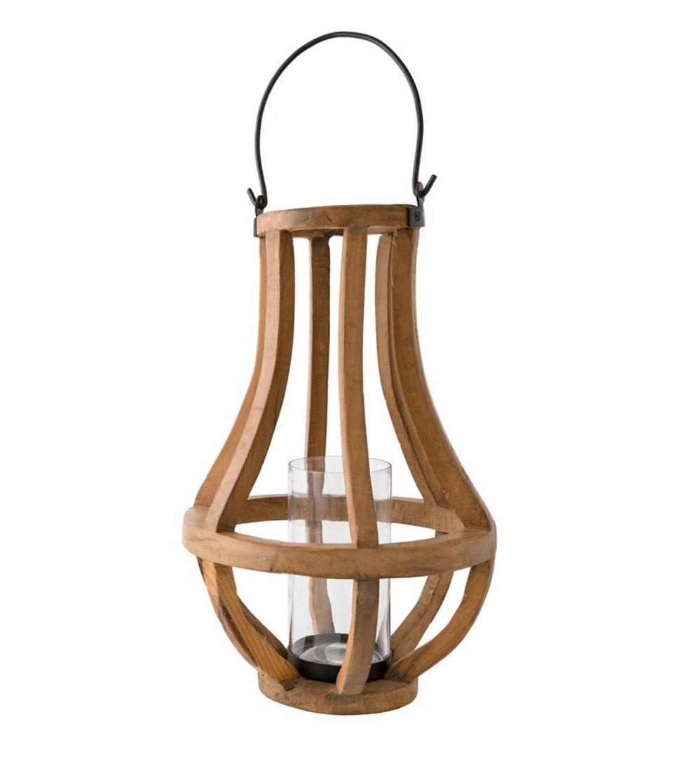 Plow &amp; Hearth Garden Accents | Indoor Living Artisanal Reclaimed Wood Lanterns With Glass Cylinder