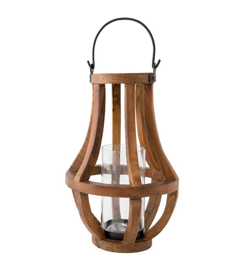 Plow &amp; Hearth Garden Accents | Indoor Living Artisanal Reclaimed Wood Lanterns With Glass Cylinder