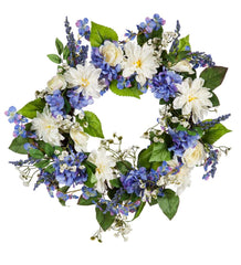 Plow &amp; Hearth Garden Accents | Indoor Living Blue Hydrangea And White Roses Faux Floral Wreath