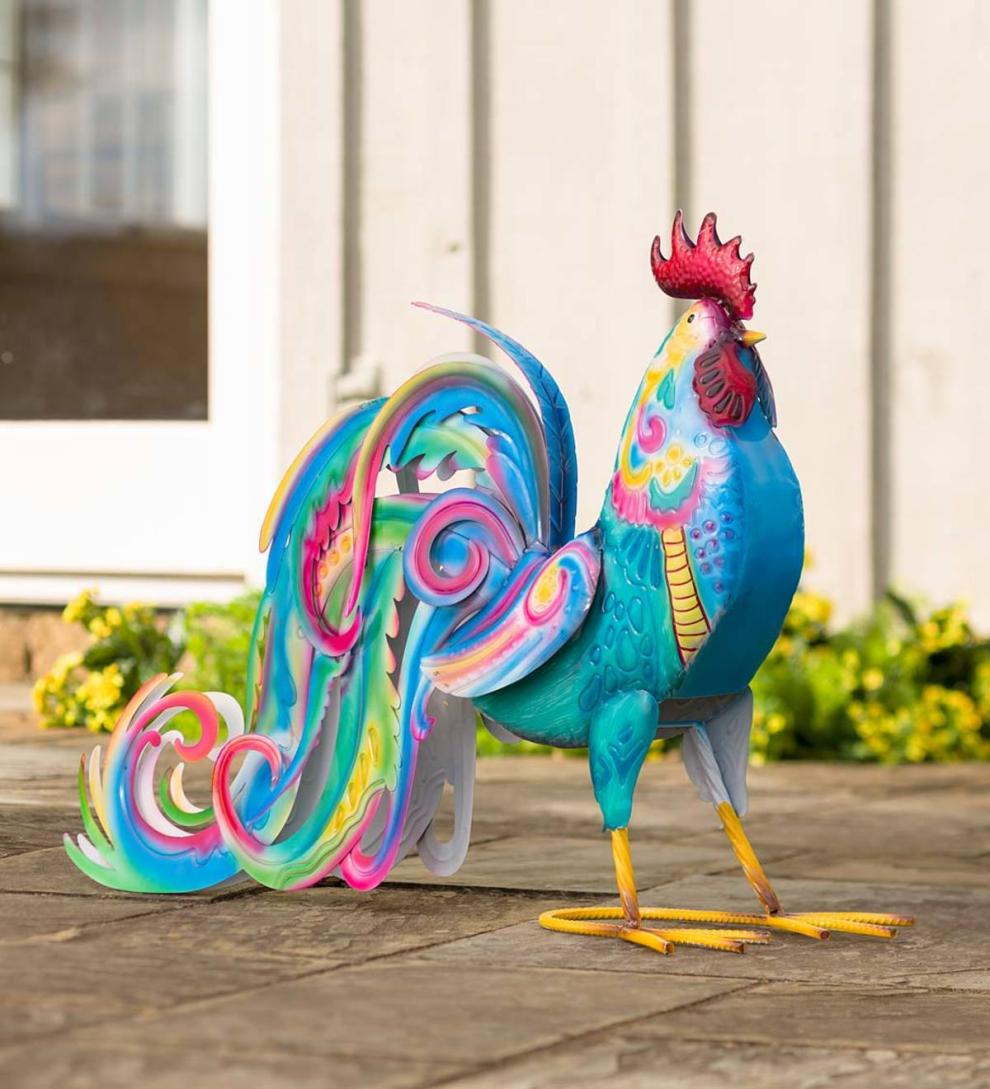 Plow &amp; Hearth Garden Accents | Indoor Living Colorful Metal Rooster Accent