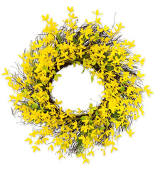 Plow &amp; Hearth Garden Accents | Indoor Living Faux Forsythia Wreath On Rattan Base