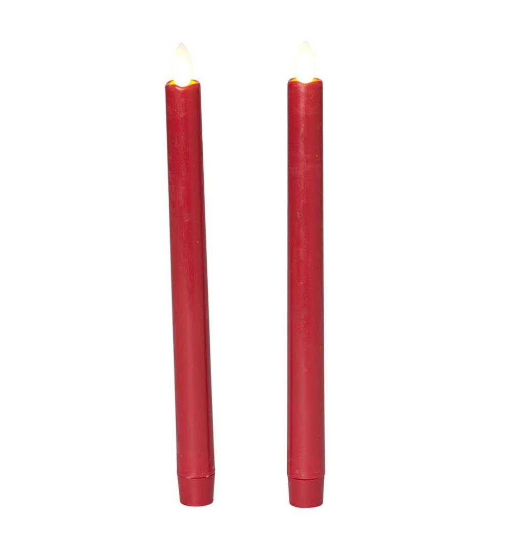 Plow &amp; Hearth Garden Accents | Indoor Living Flameless Led Taper Candles, Set Of 2 - Red