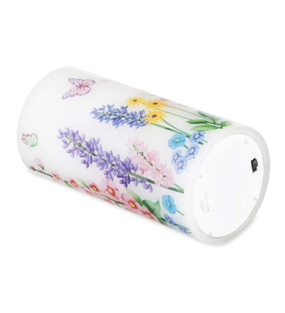 Plow &amp; Hearth Garden Accents | Indoor Living Flameless Pillar Candles With Floral Designs, Set Of 3