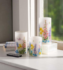 Plow &amp; Hearth Garden Accents | Indoor Living Flameless Pillar Candles With Floral Designs, Set Of 3