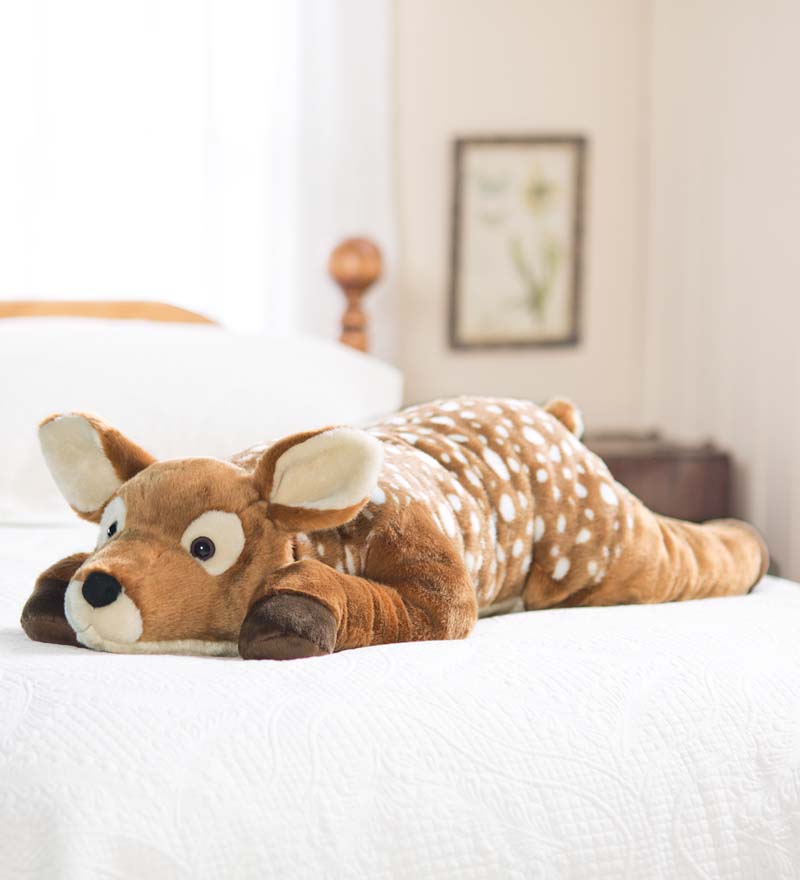 Plow &amp; Hearth Garden Accents | Indoor Living Fuzzy Spotted Fawn Plush Cuddle Animal Body Pillow