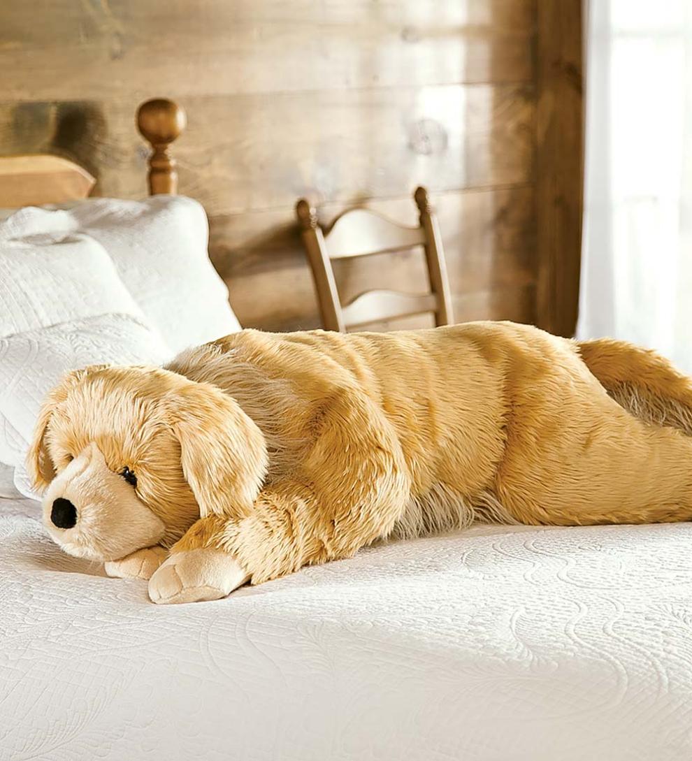 Plow &amp; Hearth Garden Accents | Indoor Living Golden Retriever Plush Cuddle Animal Body Pillow - Golden Retriever