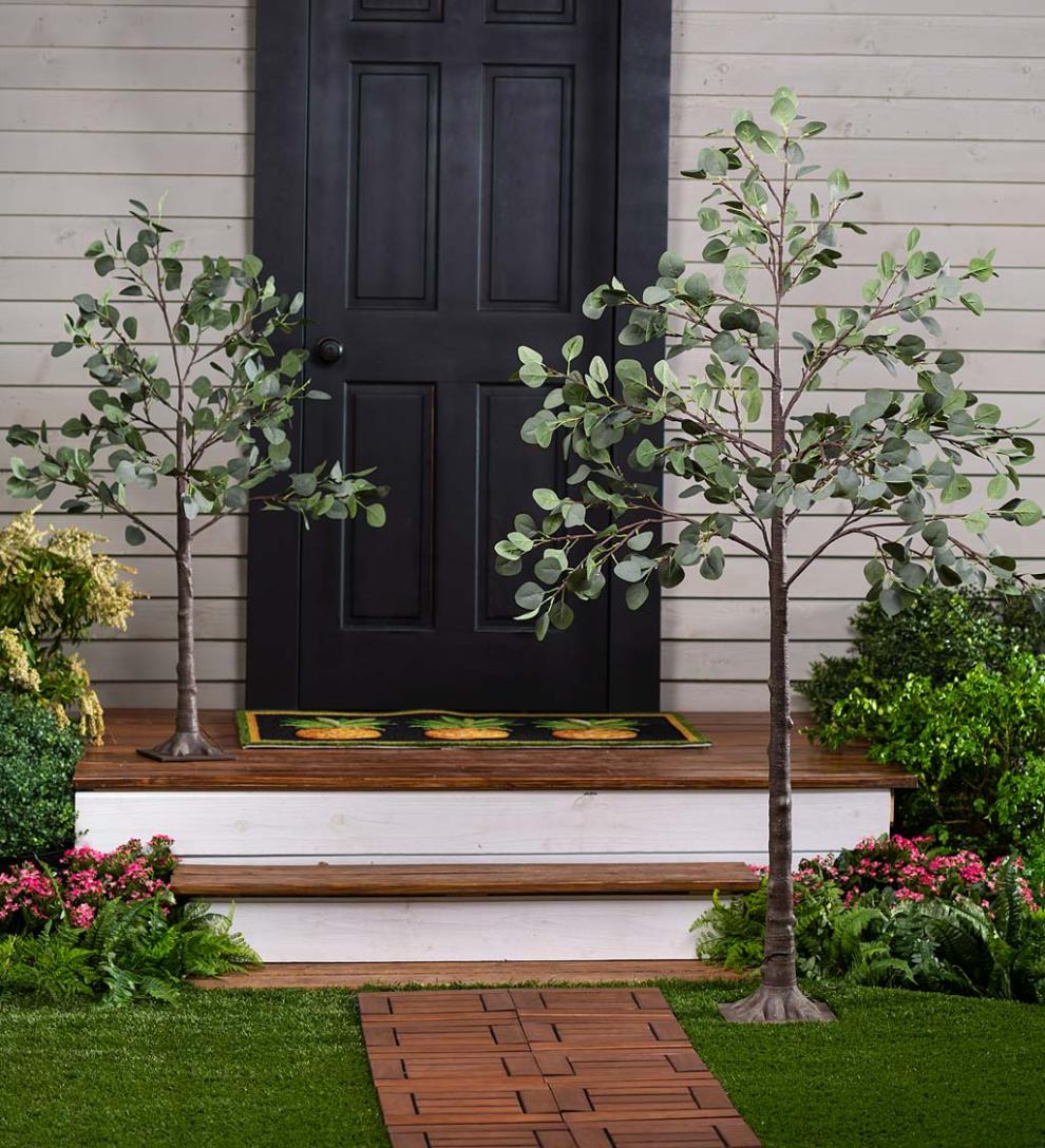 Plow &amp; Hearth Garden Accents | Indoor Living Indoor/Outdoor Electric Lighted Eucalyptus Trees