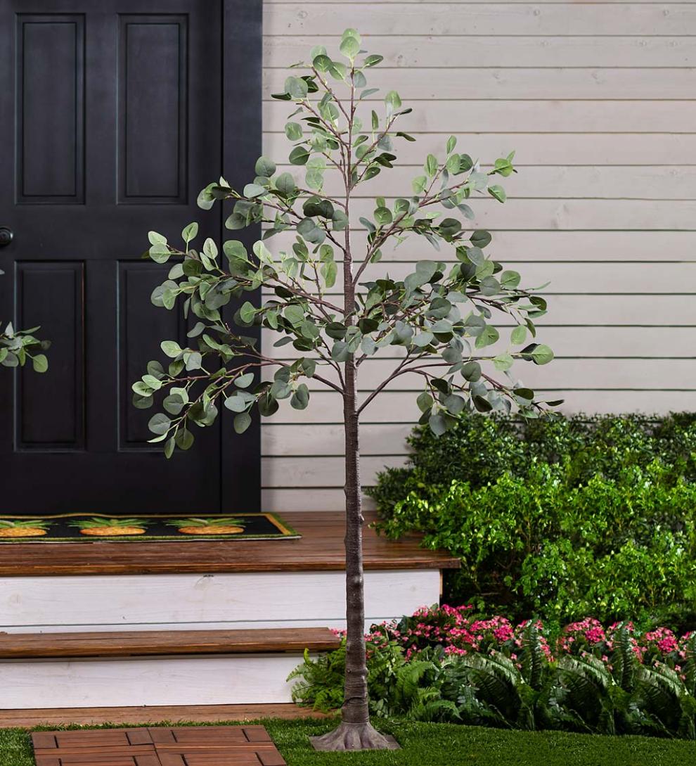 Plow &amp; Hearth Garden Accents | Indoor Living Indoor/Outdoor Electric Lighted Eucalyptus Trees