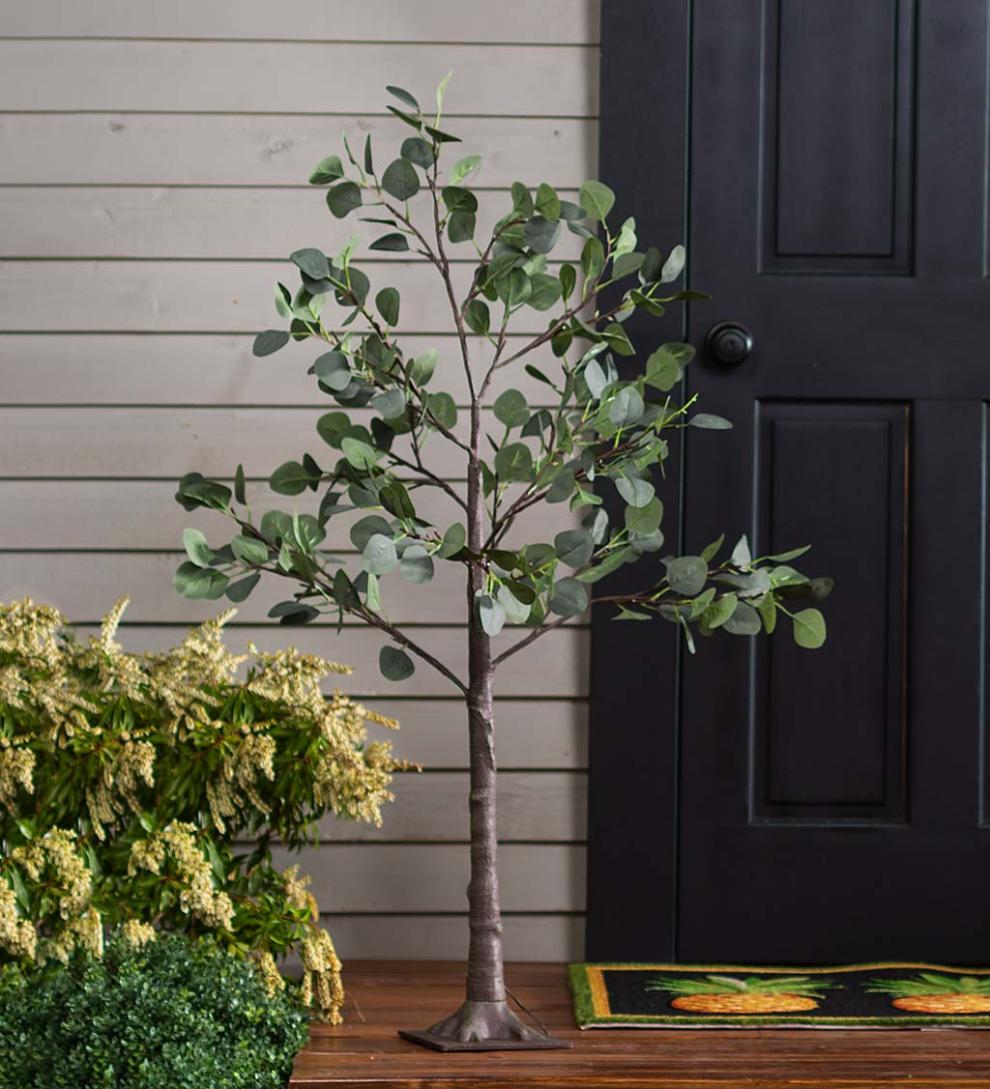 Plow &amp; Hearth Garden Accents | Indoor Living Indoor/Outdoor Electric Lighted Eucalyptus Trees
