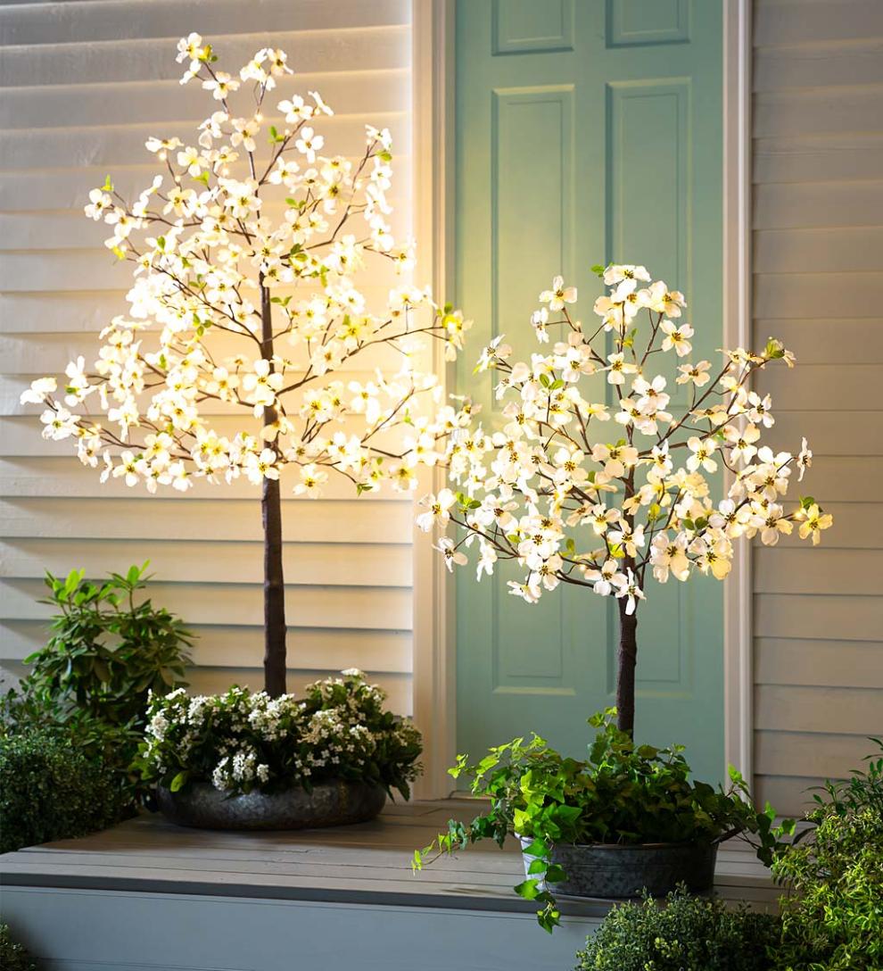 Plow &amp; Hearth Garden Accents | Indoor Living Indoor/Outdoor Electric Lighted Faux Dogwood Trees