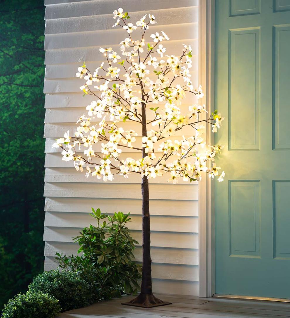 Plow &amp; Hearth Garden Accents | Indoor Living Indoor/Outdoor Electric Lighted Faux Dogwood Trees