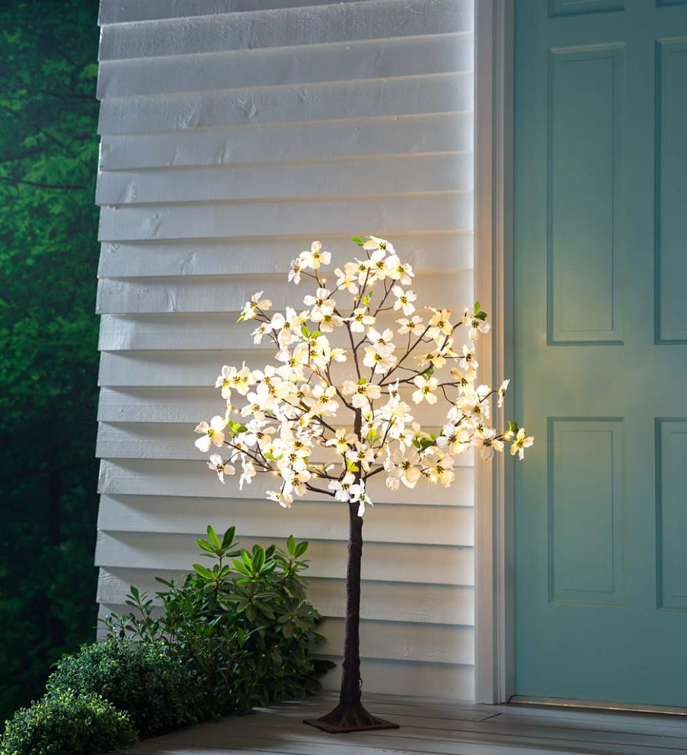 Plow &amp; Hearth Garden Accents | Indoor Living Indoor/Outdoor Electric Lighted Faux Dogwood Trees