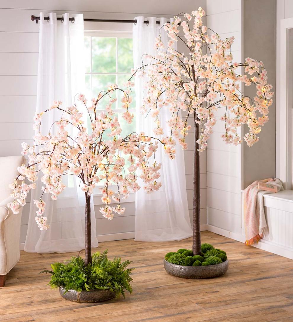 Plow &amp; Hearth Garden Accents | Indoor Living Indoor/Outdoor Electric Lighted Faux Weeping Cherry Trees