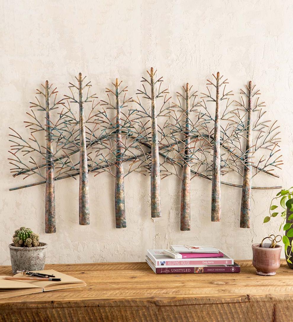 Plow &amp; Hearth Garden Accents | Indoor Living Indoor/Outdoor Handmade Metal Trees And Mountains Wall Art