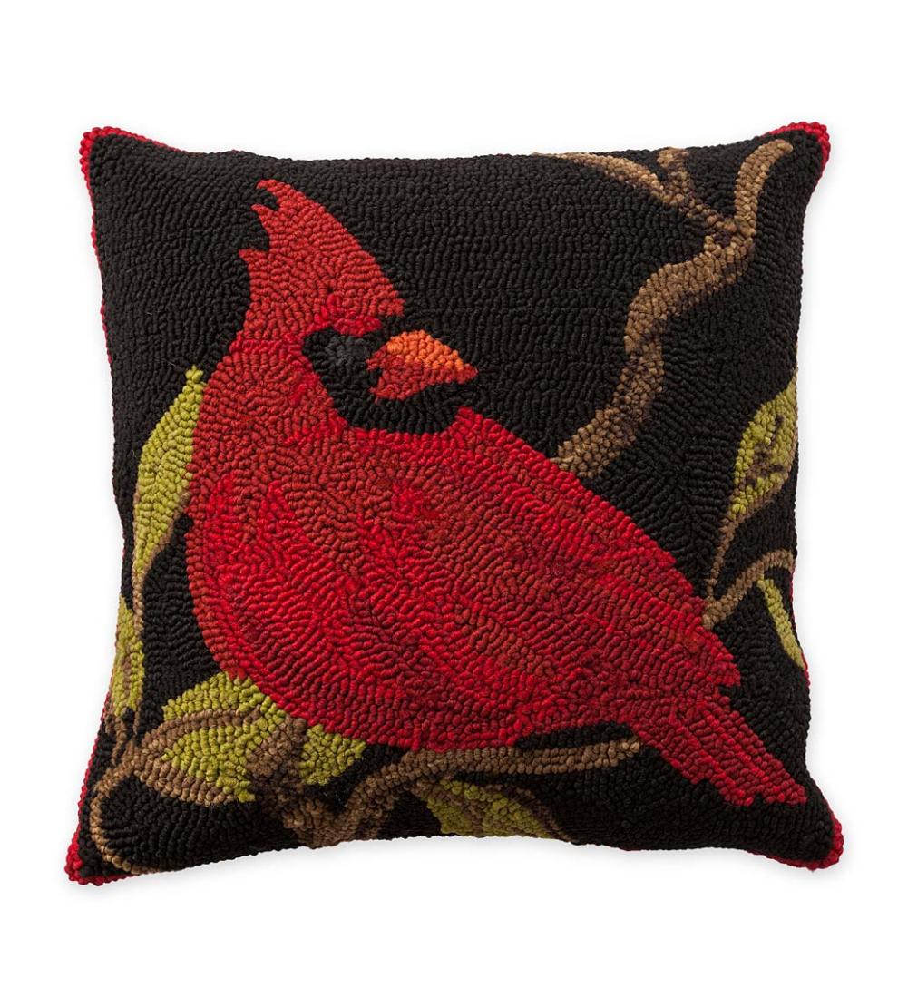 Plow &amp; Hearth Garden Accents | Indoor Living Indoor/Outdoor Hooked Cardinal Throw Pillow