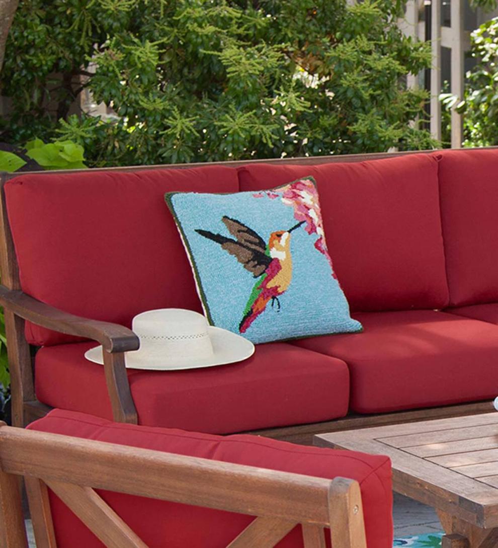 Plow &amp; Hearth Garden Accents | Indoor Living Indoor/Outdoor Hooked Hummingbird Throw Pillow
