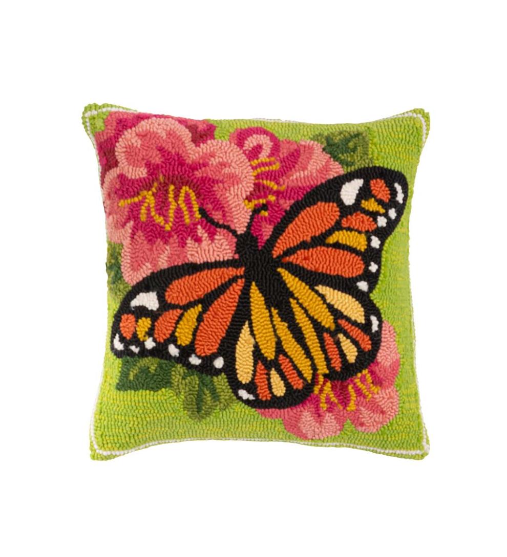 Plow &amp; Hearth Garden Accents | Indoor Living Indoor/Outdoor Hooked Polypropylene Monarch Butterfly Throw Pillow