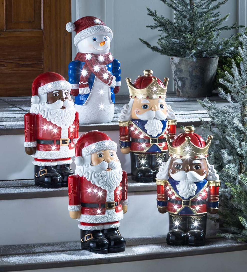 Plow &amp; Hearth Garden Accents | Indoor Living Indoor/Outdoor Lighted Nutcracker Shorty Statue - Black