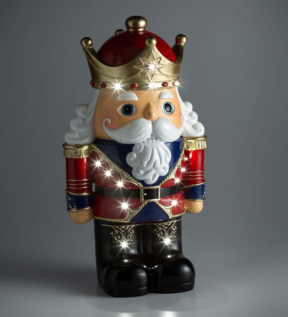 Plow &amp; Hearth Garden Accents | Indoor Living Indoor/Outdoor Lighted Nutcracker Shorty Statue - Black