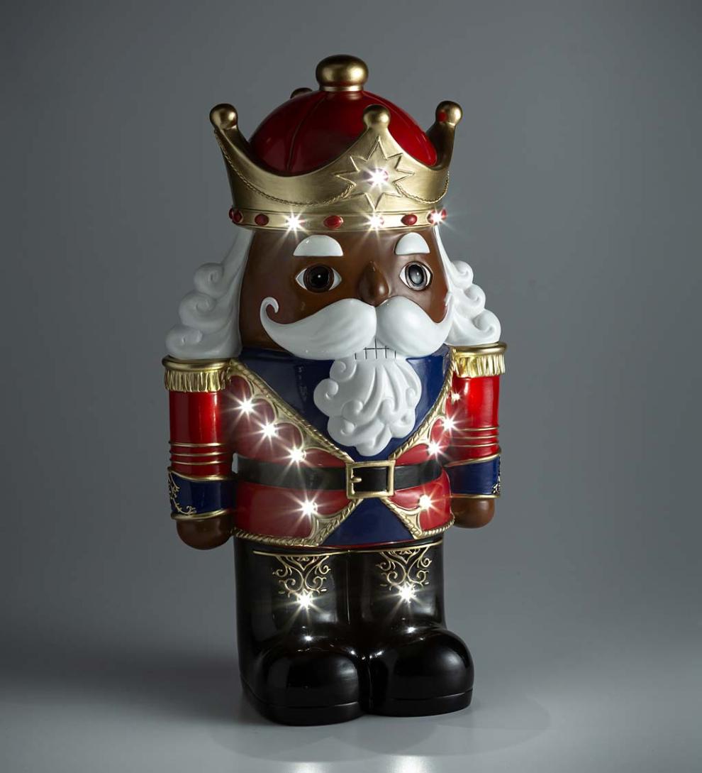 Plow &amp; Hearth Garden Accents | Indoor Living Indoor/Outdoor Lighted Nutcracker Shorty Statue - Black