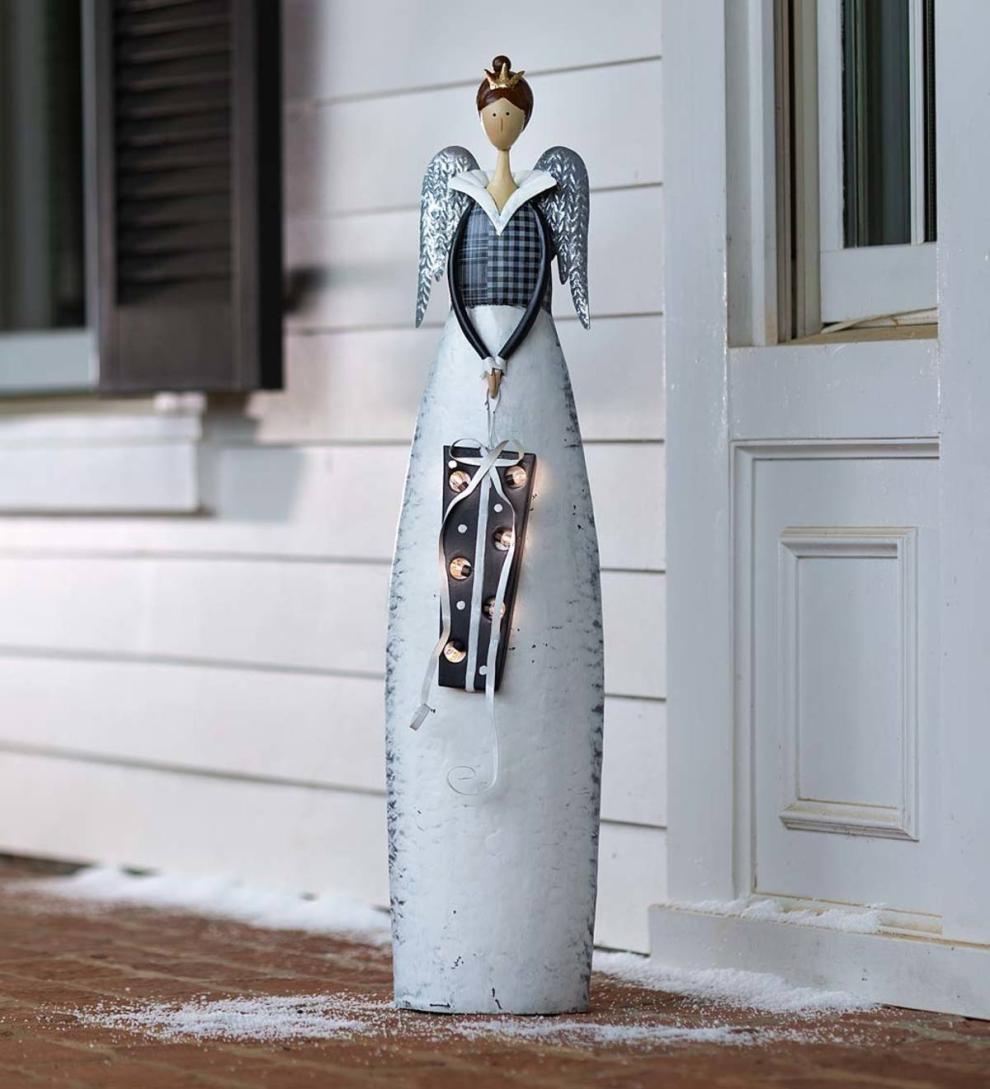 Plow &amp; Hearth Garden Accents | Indoor Living Indoor/Outdoor Metal Angel With Lighted Gift