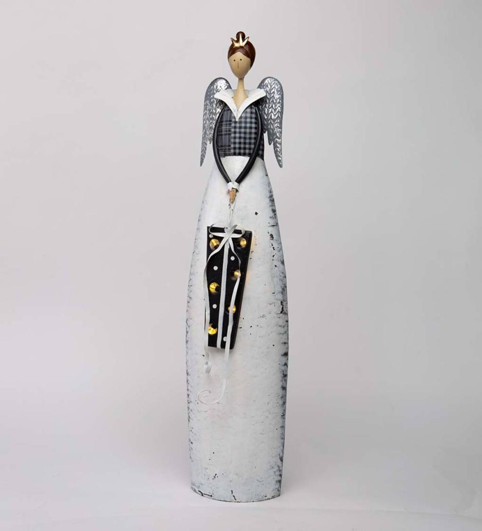 Plow &amp; Hearth Garden Accents | Indoor Living Indoor/Outdoor Metal Angel With Lighted Gift