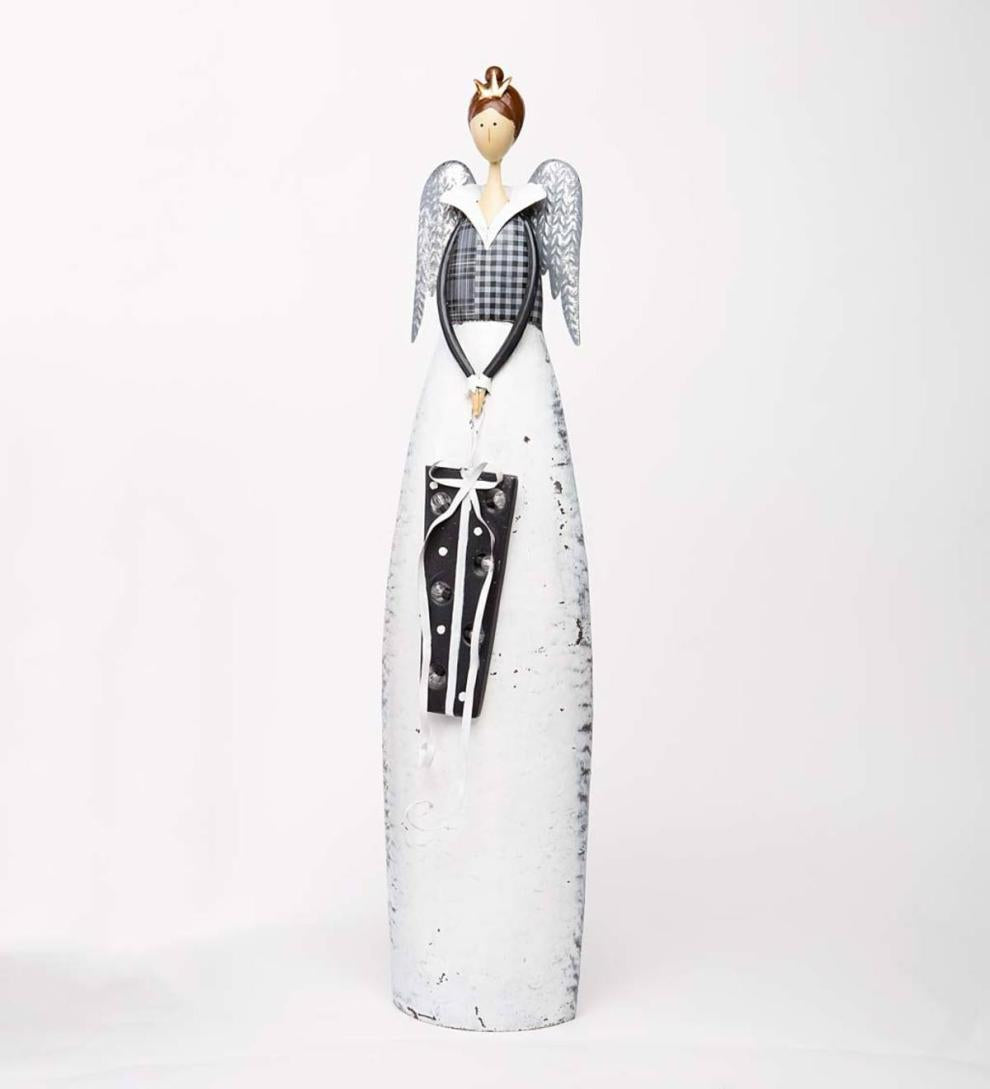 Plow &amp; Hearth Garden Accents | Indoor Living Indoor/Outdoor Metal Angel With Lighted Gift