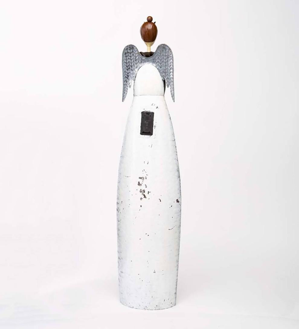 Plow &amp; Hearth Garden Accents | Indoor Living Indoor/Outdoor Metal Angel With Lighted Gift