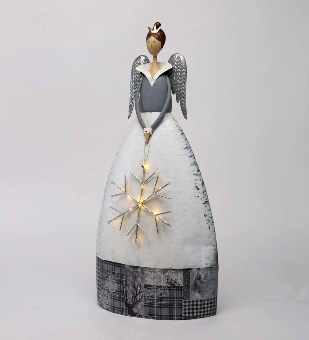 Plow &amp; Hearth Garden Accents | Indoor Living Indoor/Outdoor Metal Angel With Lighted Snowflake