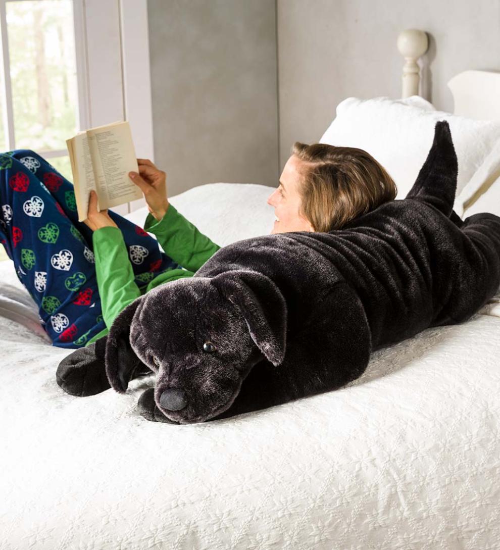 Plow &amp; Hearth Garden Accents | Indoor Living Labrador Retriever Plush Cuddle Animal Body Pillow - Black Lab