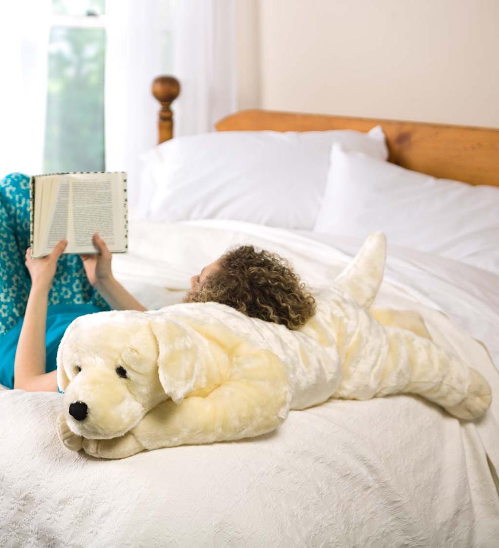 Plow &amp; Hearth Garden Accents | Indoor Living Labrador Retriever Plush Cuddle Animal Body Pillow - Black Lab