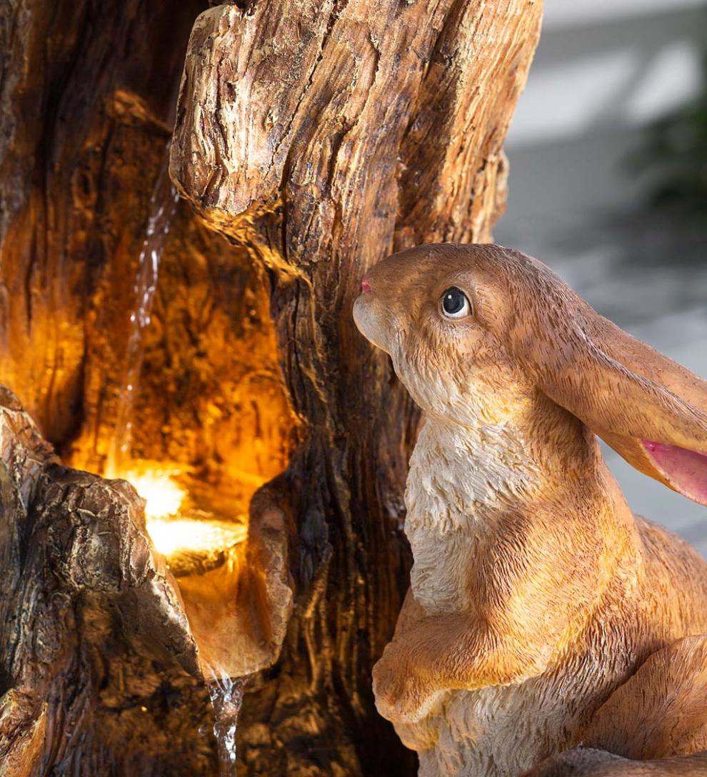 Plow &amp; Hearth Garden Accents | Indoor Living Lighted Electric Woodland Bunnies Fountain