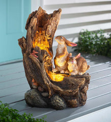 Plow &amp; Hearth Garden Accents | Indoor Living Lighted Electric Woodland Bunnies Fountain
