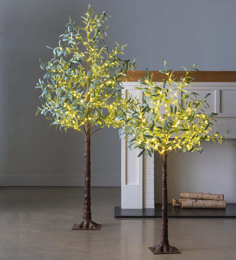 Plow &amp; Hearth Garden Accents | Indoor Living Lighted Faux Olive Tree With Warm White Led Lights