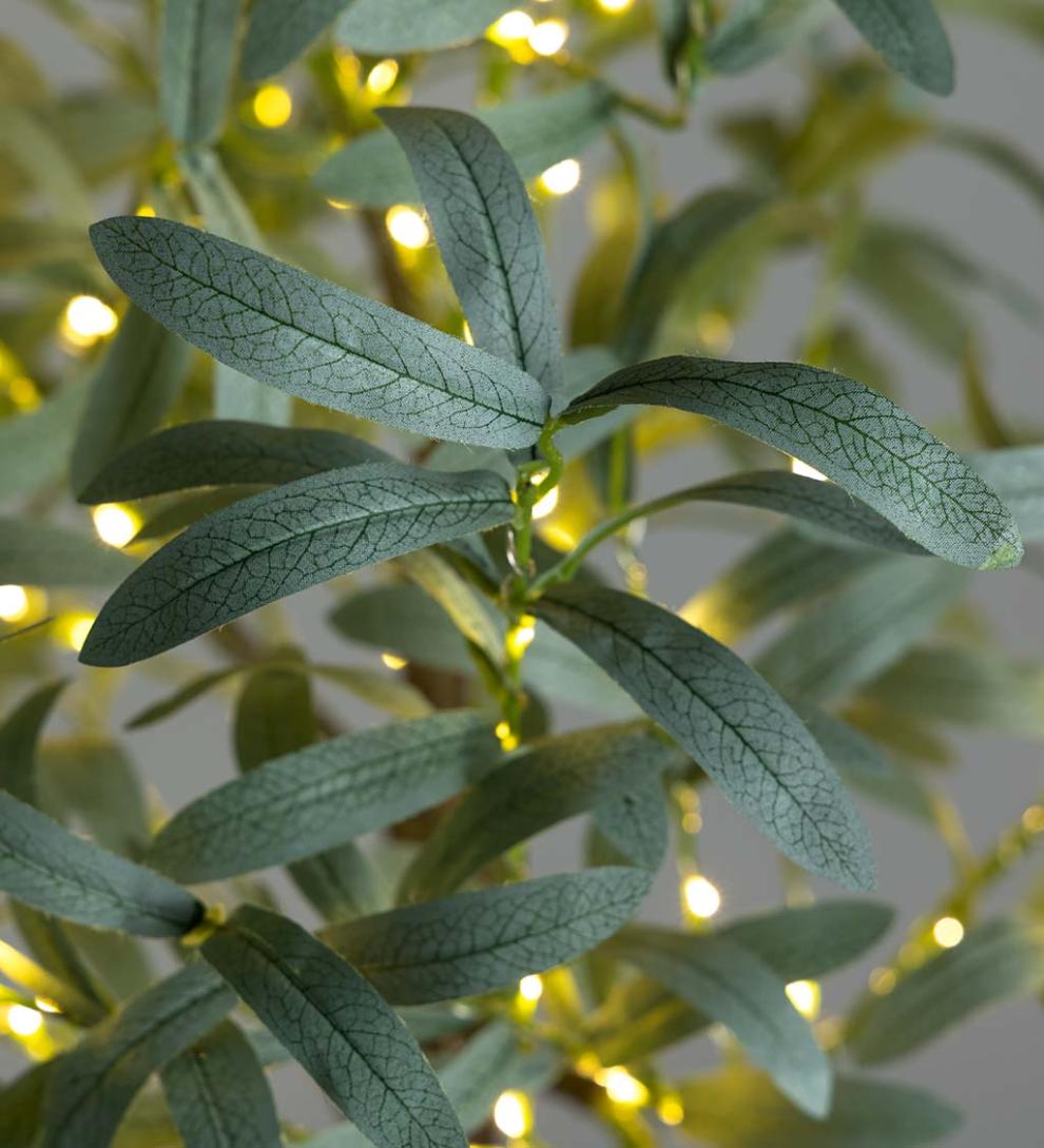 Plow &amp; Hearth Garden Accents | Indoor Living Lighted Faux Olive Tree With Warm White Led Lights
