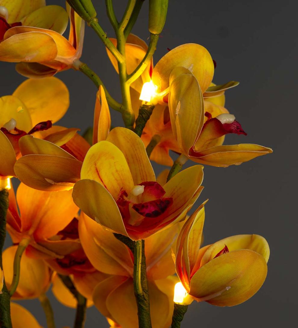 Plow &amp; Hearth Garden Accents | Indoor Living Lighted Faux Yellow Cymbidium Orchid Arrangement With Timer