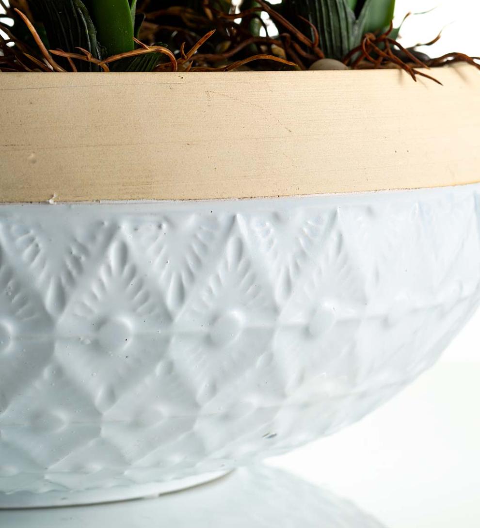 Plow &amp; Hearth Garden Accents | Indoor Living Lighted Faux Yellow Cymbidium Orchid Arrangement With Timer