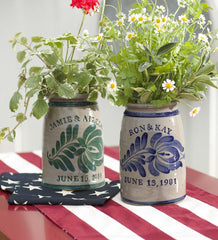 Plow &amp; Hearth Garden Accents | Indoor Living Personalized Stoneware Wedding Crock - Blue