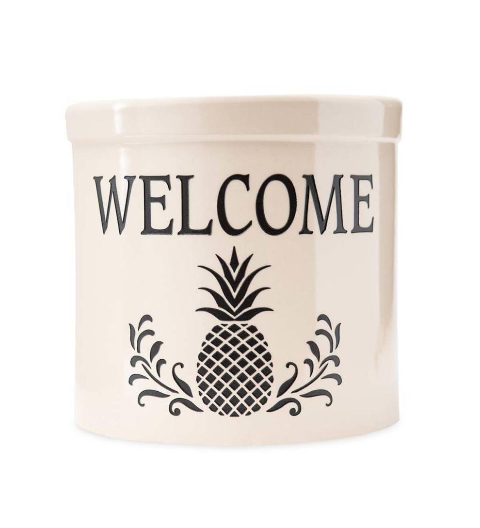 Plow &amp; Hearth Garden Accents | Indoor Living Pineapple Welcome Stoneware Crock - Black