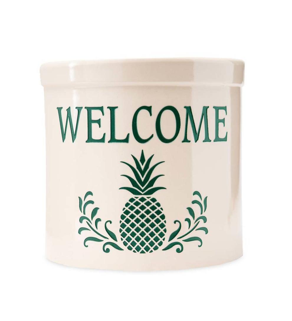 Plow &amp; Hearth Garden Accents | Indoor Living Pineapple Welcome Stoneware Crock - Black