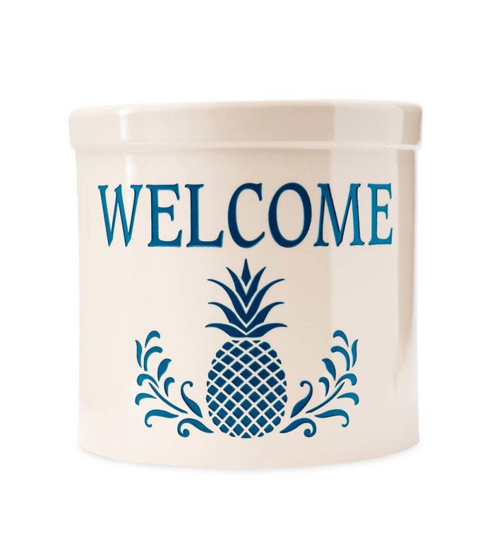 Plow &amp; Hearth Garden Accents | Indoor Living Pineapple Welcome Stoneware Crock - Black