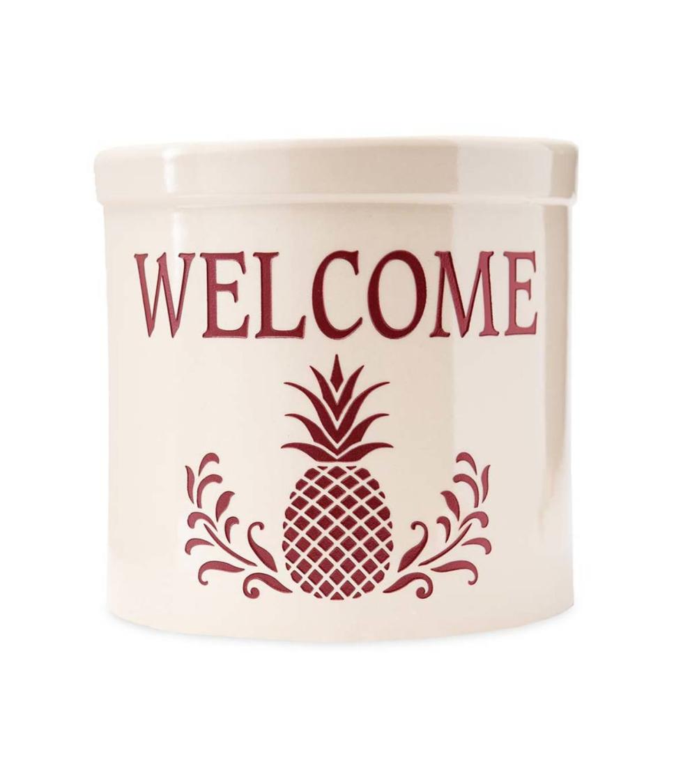 Plow &amp; Hearth Garden Accents | Indoor Living Pineapple Welcome Stoneware Crock - Black