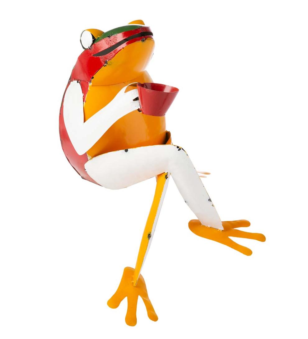 Plow &amp; Hearth Garden Accents | Indoor Living Recycled Metal Coffee Frog Garden Art