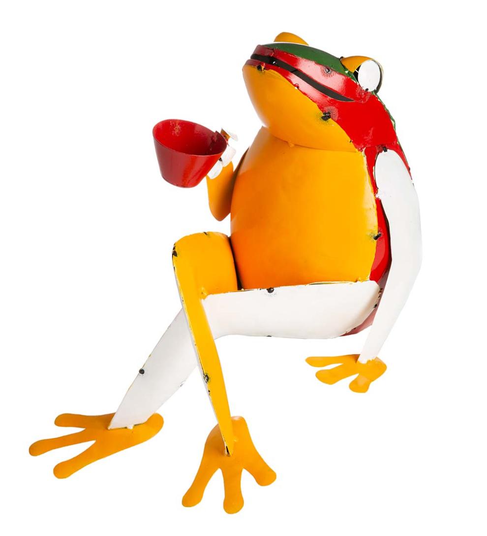 Plow &amp; Hearth Garden Accents | Indoor Living Recycled Metal Coffee Frog Garden Art